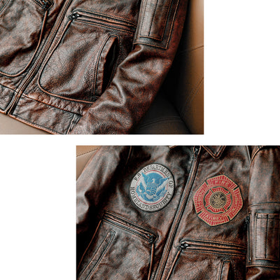 Bomber Badge Retro Motorcycle Leather Jacket