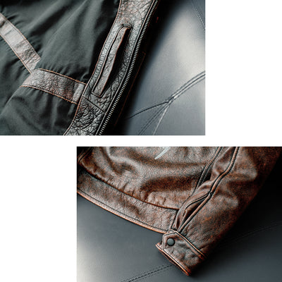 Bomber Badge Retro Motorcycle Leather Jacket