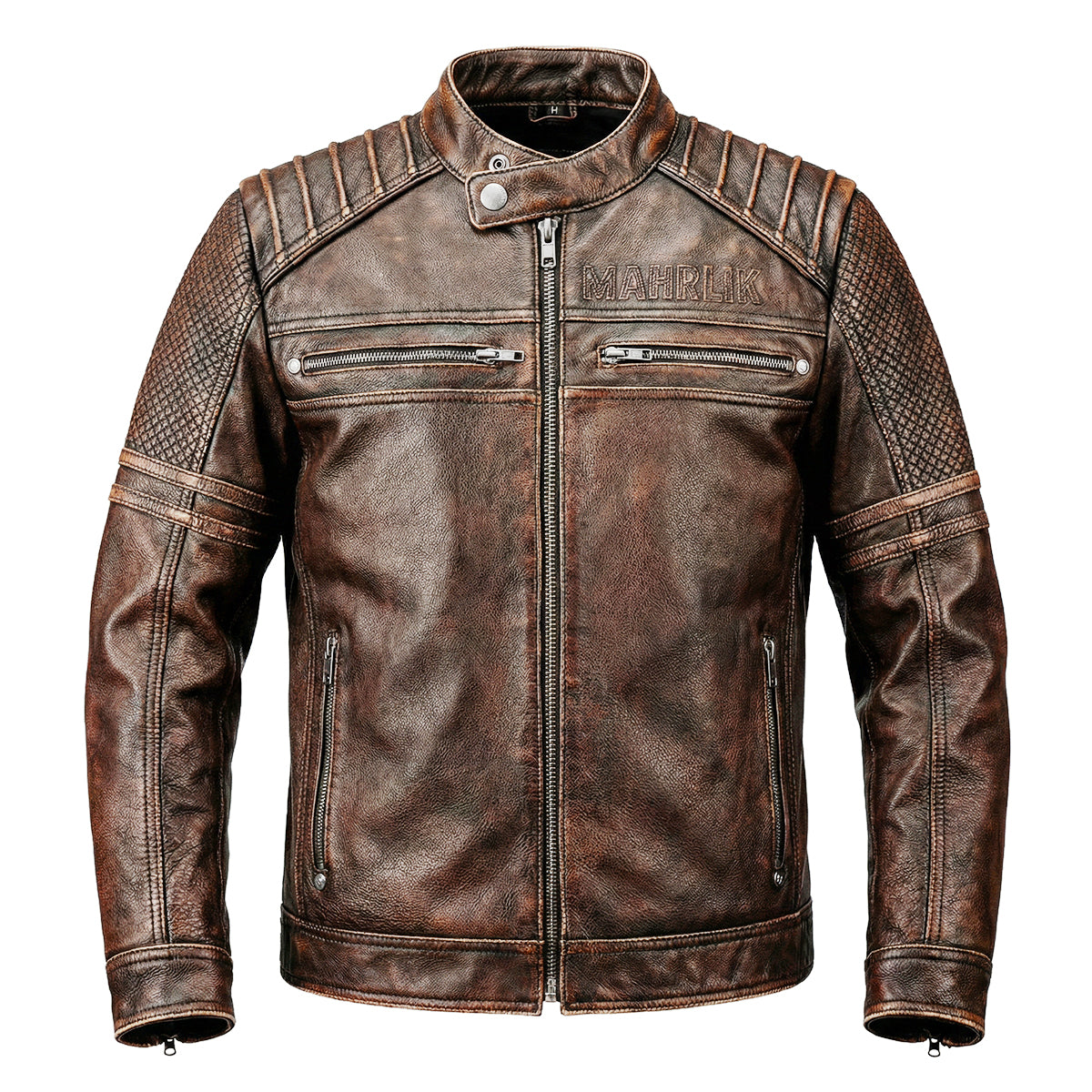 Heavy Brown Stand Collar Motorcycle Leather Jacket – Biker Forward