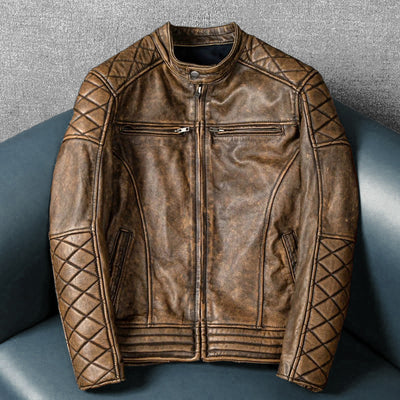 Retro Brown Motorcycle Genuine Leather Jacket