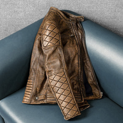 Retro Brown Motorcycle Genuine Leather Jacket