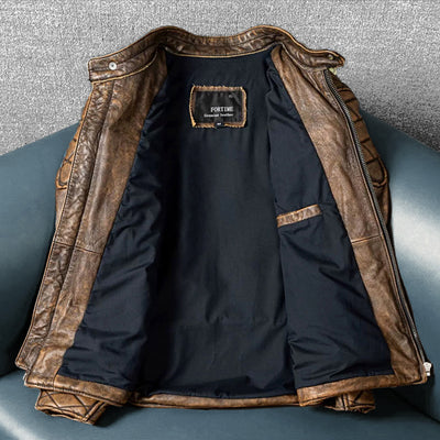 Retro Brown Motorcycle Genuine Leather Jacket