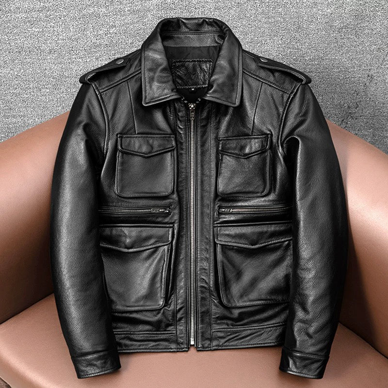 Retro M65 Lapel Workwear Motorcycle Leather Jacket