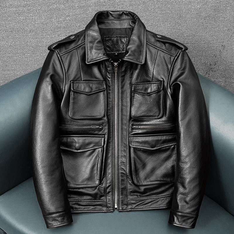 Retro M65 Lapel Workwear Motorcycle Leather Jacket