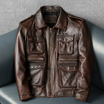 Retro M65 Lapel Workwear Motorcycle Leather Jacket