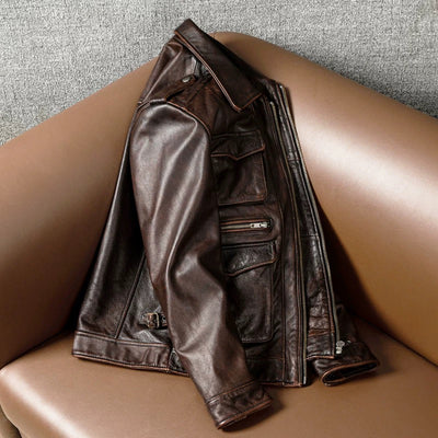 Retro M65 Lapel Workwear Motorcycle Leather Jacket