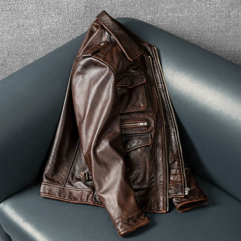 Retro M65 Lapel Workwear Motorcycle Leather Jacket