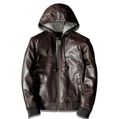 Hooded Casual Versatile Motorcycle Leather Jacket