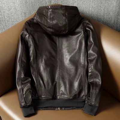 Hooded Casual Versatile Motorcycle Leather Jacket