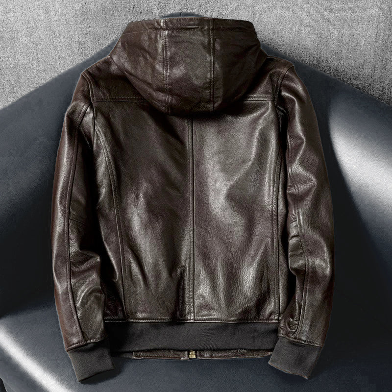 Hooded Casual Versatile Motorcycle Leather Jacket