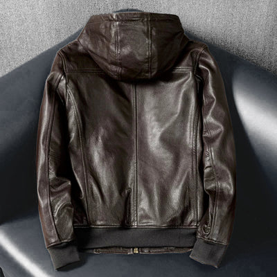 Hooded Casual Versatile Motorcycle Leather Jacket