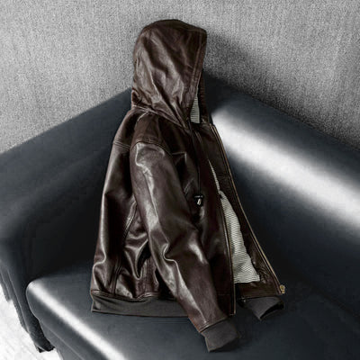 Hooded Casual Versatile Motorcycle Leather Jacket