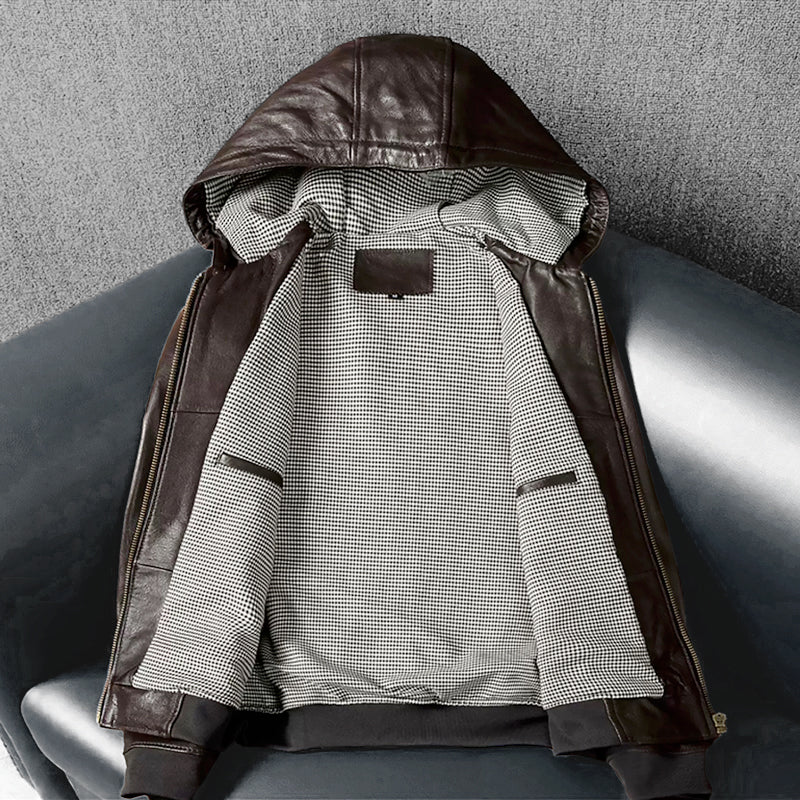 Hooded Casual Versatile Motorcycle Leather Jacket