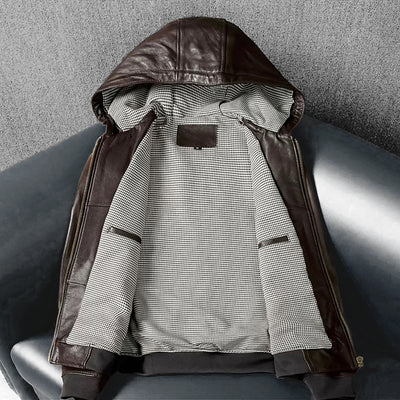 Hooded Casual Versatile Motorcycle Leather Jacket