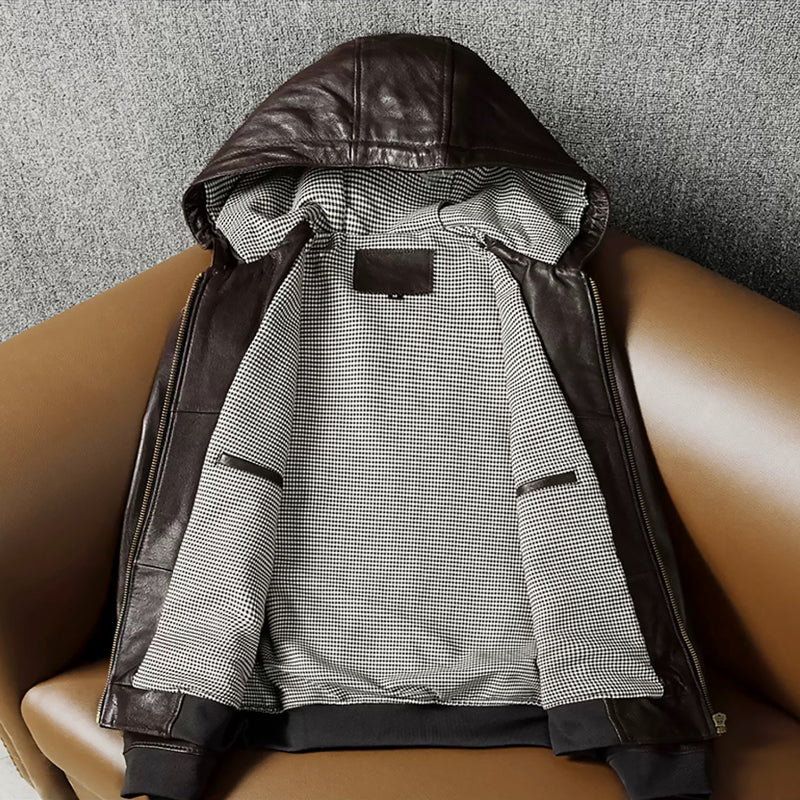 Hooded Casual Versatile Motorcycle Leather Jacket