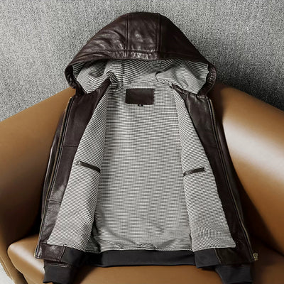 Hooded Casual Versatile Motorcycle Leather Jacket