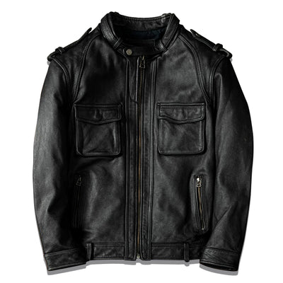 Top Layer Cowhide Retro Motorcycle Leather Jacket