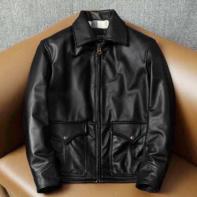 Motorcycle Slim Fit Tapered Pocket Genuine Leather Jacket