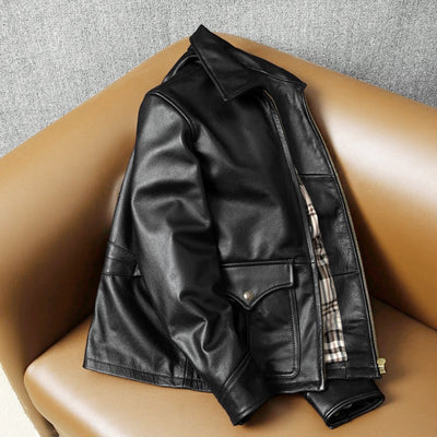 Motorcycle Slim Fit Tapered Pocket Genuine Leather Jacket