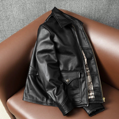 Motorcycle Slim Fit Tapered Pockets Leather Jacket