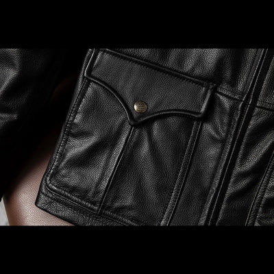 Motorcycle Slim Fit Tapered Pockets Leather Jacket