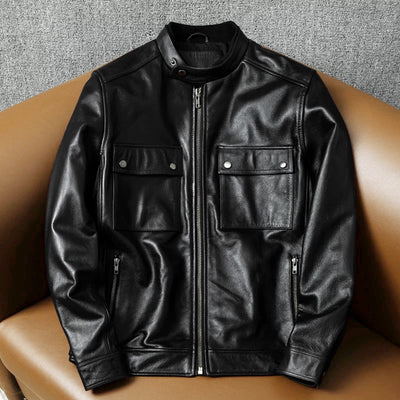 Large Size Motorcycle Cowhide Leather Jacket