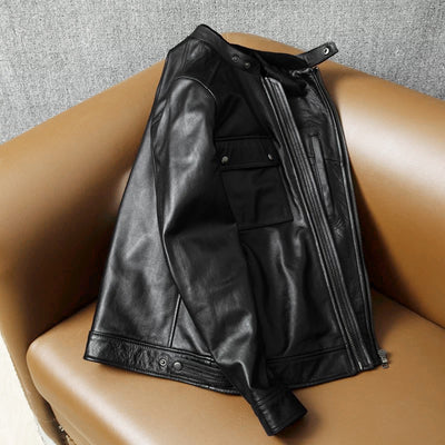 Large Size Motorcycle Cowhide Leather Jacket
