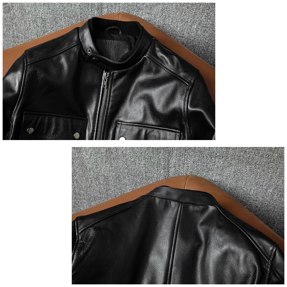 Large Size Motorcycle Cowhide Leather Jacket