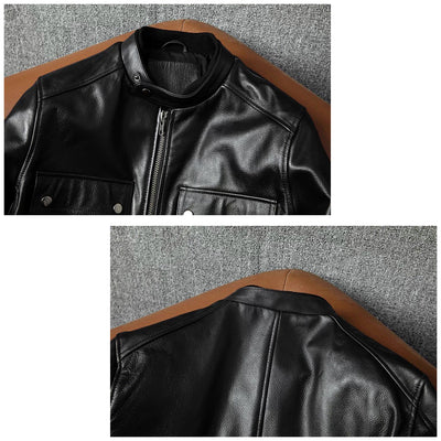 Large Size Motorcycle Cowhide Leather Jacket