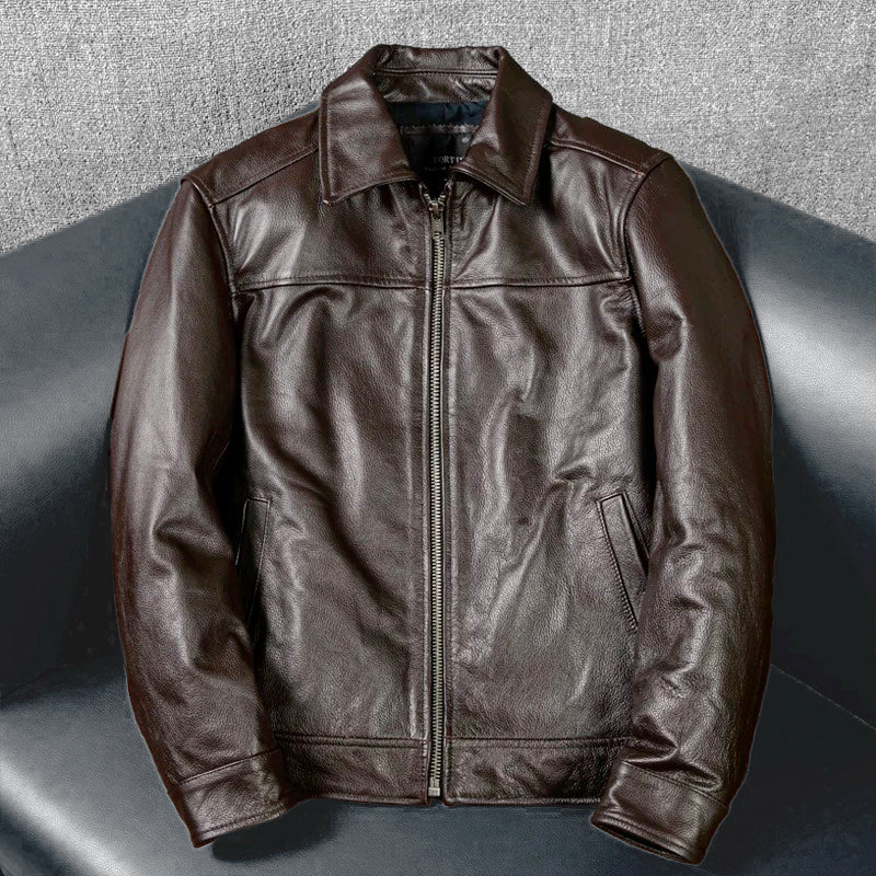 Brown Short Motorcycle Genuine Leather Jacket