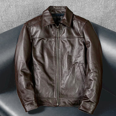 Brown Short Motorcycle Genuine Leather Jacket