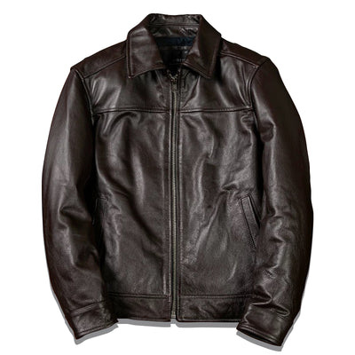 Brown Short Motorcycle Genuine Leather Jacket