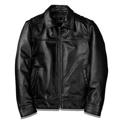 Black Short Motorcycle Genuine Leather Jacket