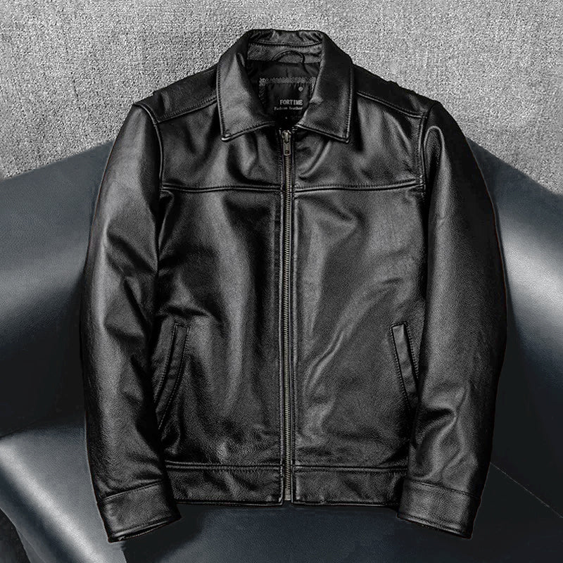 Black Short Motorcycle Genuine Leather Jacket