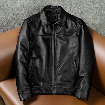 Black Short Motorcycle Genuine Leather Jacket