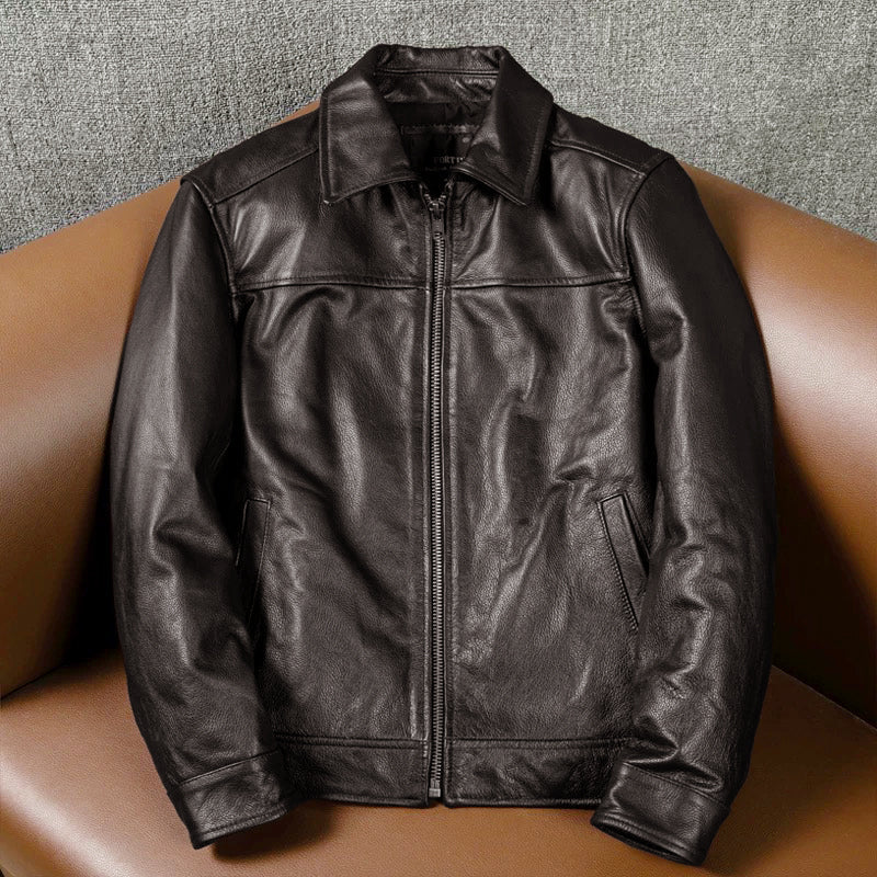 Brown Short Motorcycle Genuine Leather Jacket
