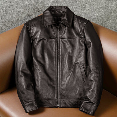 Brown Short Motorcycle Genuine Leather Jacket