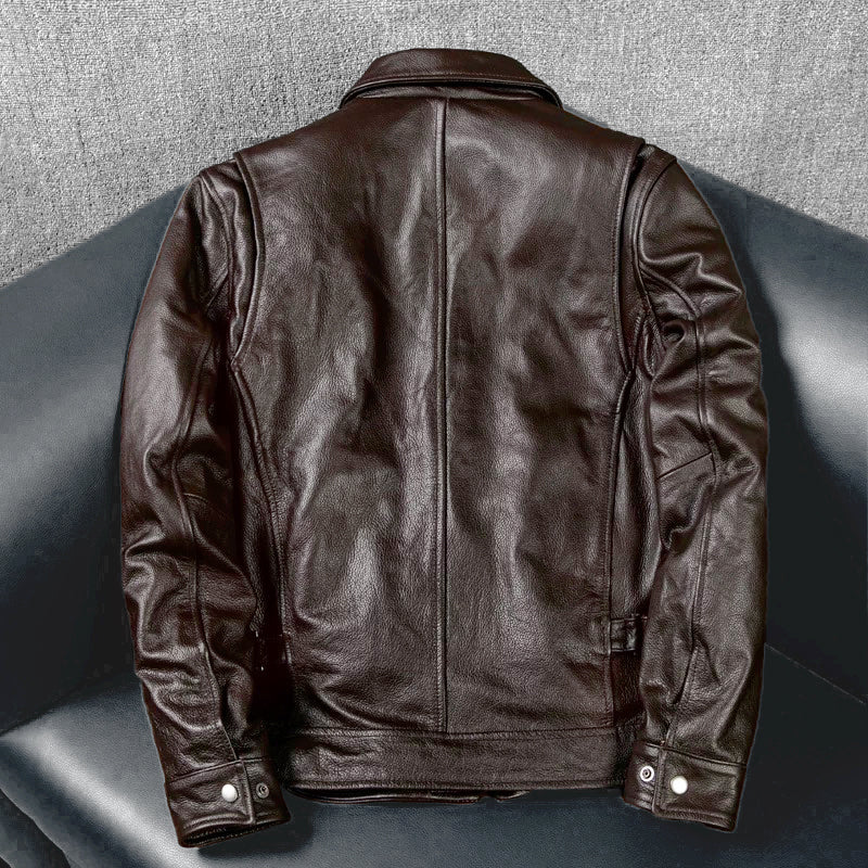 Brown Short Motorcycle Genuine Leather Jacket