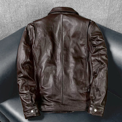 Brown Short Motorcycle Genuine Leather Jacket
