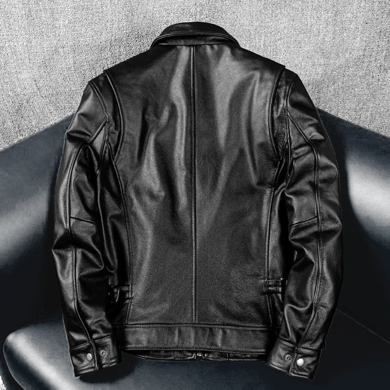 Black Short Motorcycle Genuine Leather Jacket