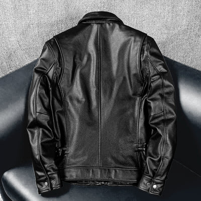 Black Short Motorcycle Genuine Leather Jacket