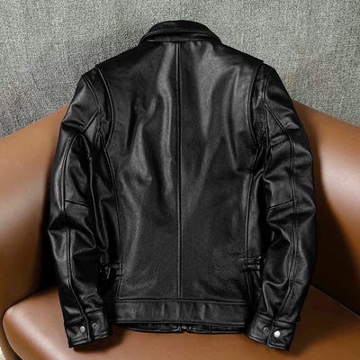 Black Short Motorcycle Genuine Leather Jacket