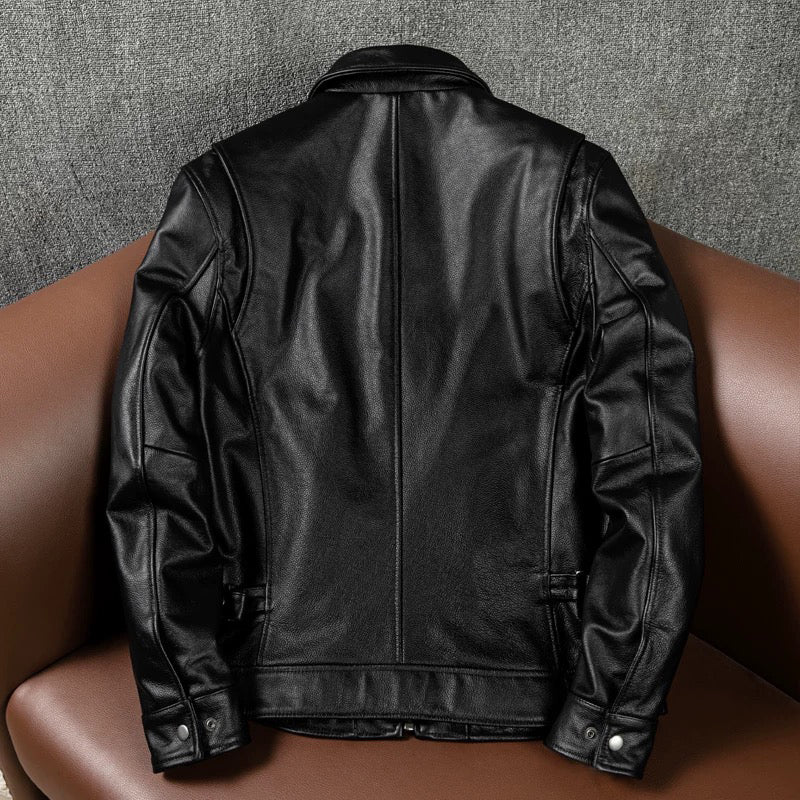 Black Short Motorcycle Genuine Leather Jacket