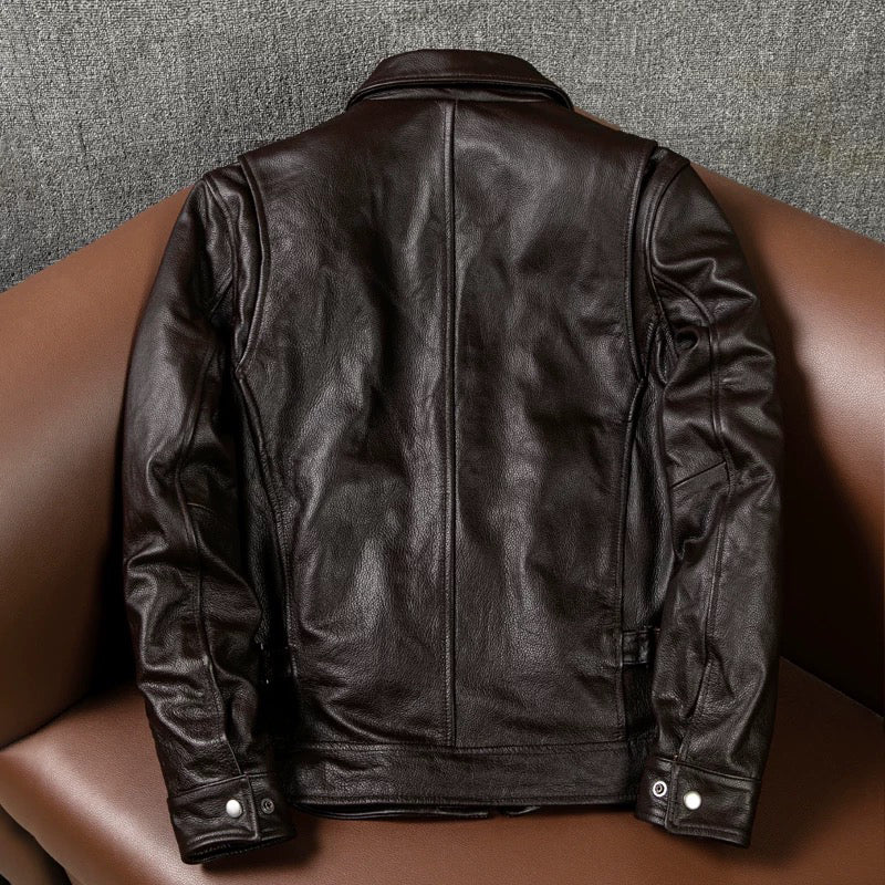 Brown Short Motorcycle Genuine Leather Jacket