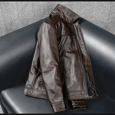 Brown Short Motorcycle Genuine Leather Jacket