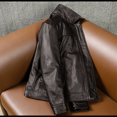 Brown Short Motorcycle Genuine Leather Jacket