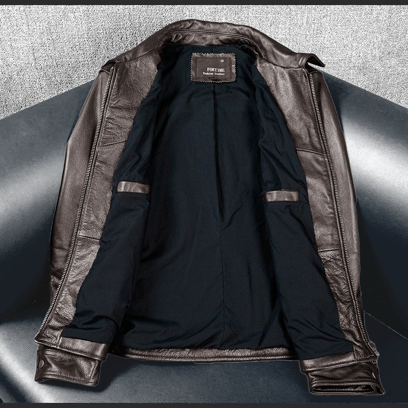 Brown Short Motorcycle Genuine Leather Jacket
