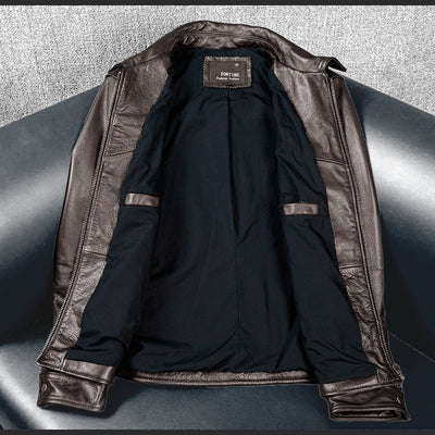 Brown Short Motorcycle Genuine Leather Jacket