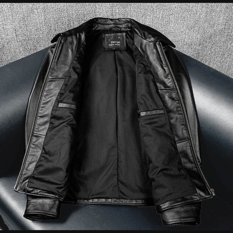 Black Short Motorcycle Genuine Leather Jacket