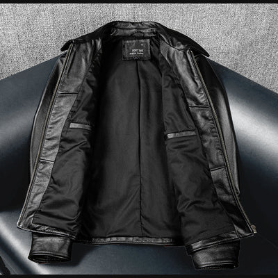 Black Short Motorcycle Genuine Leather Jacket